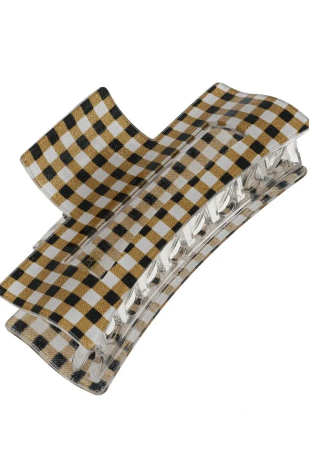 Large Cutout Rectangle Claw Clip - Whiskey Check