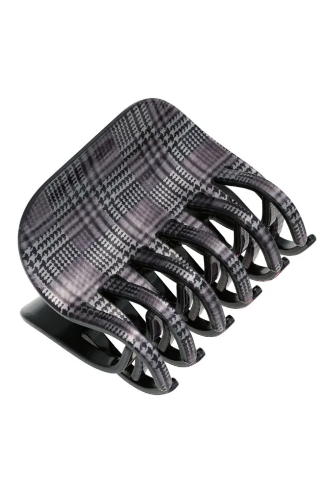 Large Double Tooth Claw Clip - Plaid Black